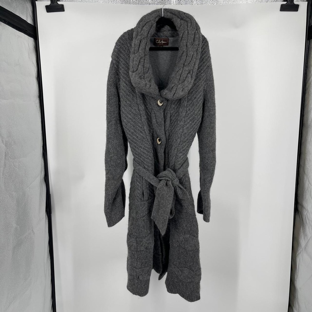 Cole Haan Women's Alpaca Wool Sweater Cardigan S Cable Knit Fall Cabincore Gray